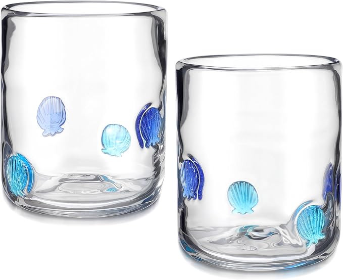 Maxdot 2 Pcs Icon Juice Glasses Seashell Glass Cups Drinking Shell Stemless Wine Glasses 14 Ounce... | Amazon (US)