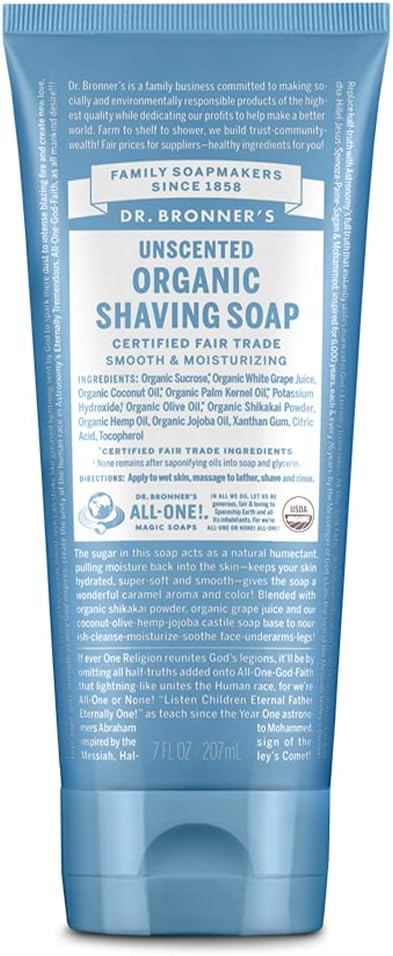 Dr. Bronner's - Organic Shaving Soap (Unscented, 7 Ounce) - Certified Organic, Sugar and Shikakai... | Amazon (US)
