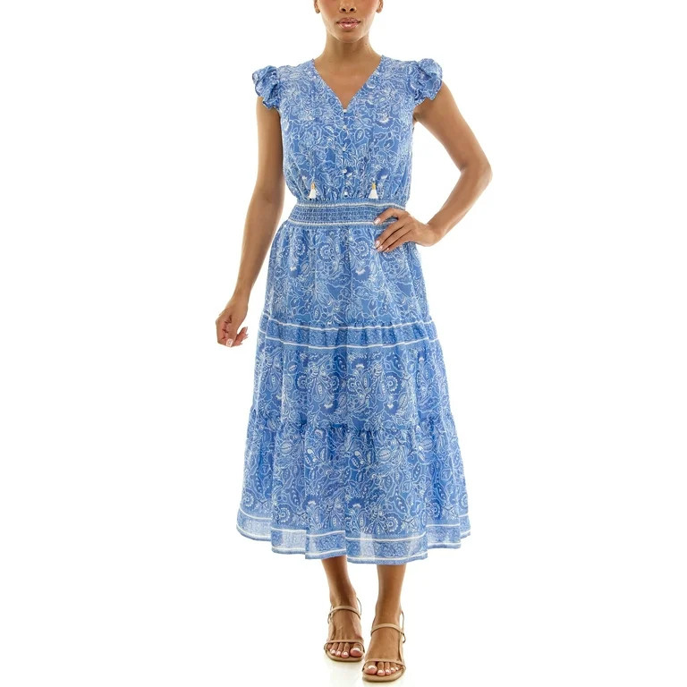 Nanette Lepore Women's Flutter Sleeve Tassel Midi Dress, Sizes XS-XXXL | Walmart (US)