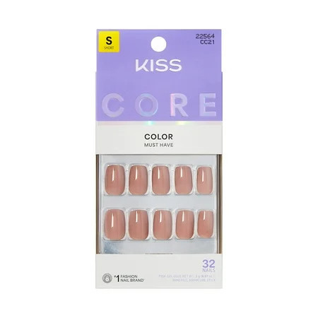 KISS CORE Color Press On Nails ‘Embullience’ Beige Short Squoval 32 Count | Walmart (US)
