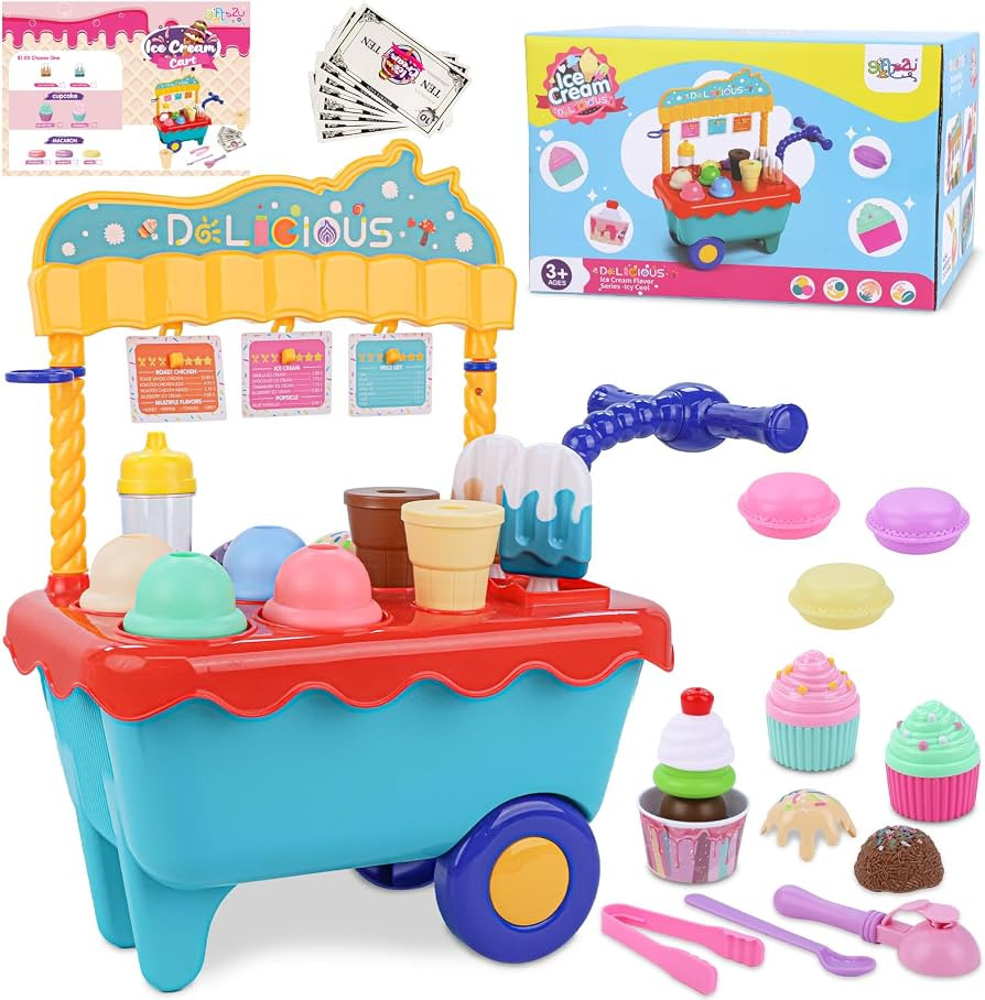 Gifts2U Carrito de helado de juguete para ni\u00f1os, juego de 45 piezas de helado, tienda de jue... | Amazon (US)