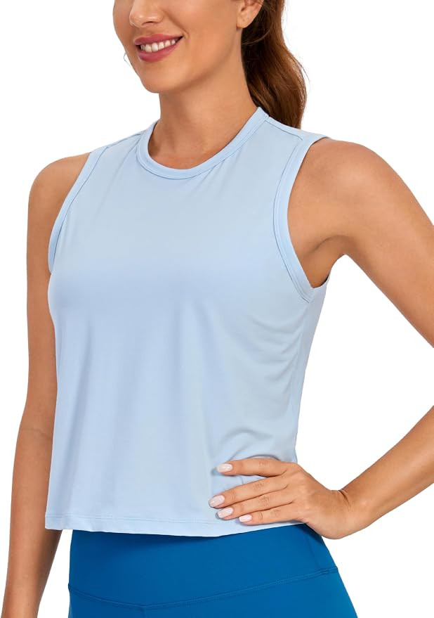 CRZ YOGA Pima Cotton High Neck Cropped Tank Tops for Women Soft Crop Workout Athletic Yoga Basic ... | Amazon (US)