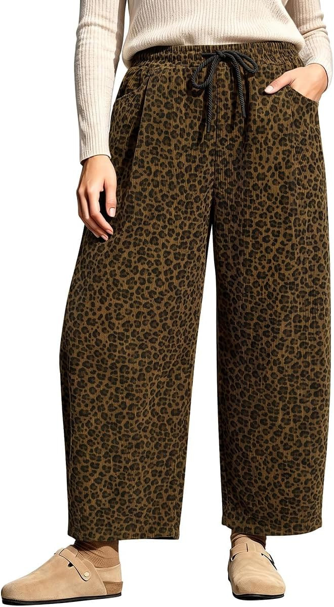 RITERA Plus Size Women Corduroy Pants Waist Wide Leg Trouser | Amazon (US)