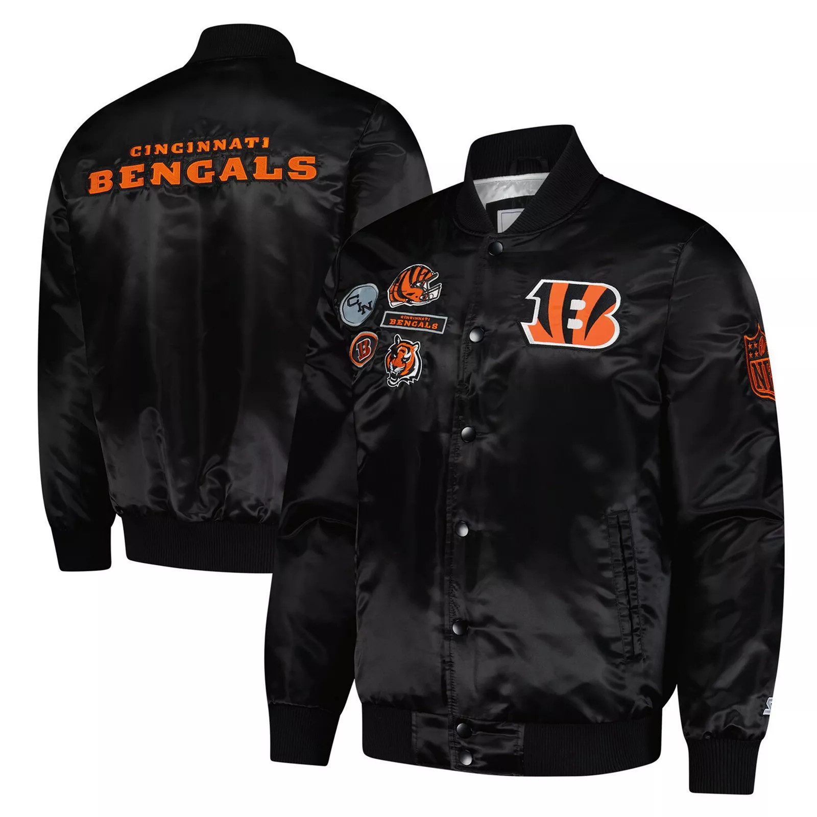 Men's Starter Black Cincinnati Bengals Exclusive Satin Full-Snap Varsity Jacket, Size: 2XL | Kohl's