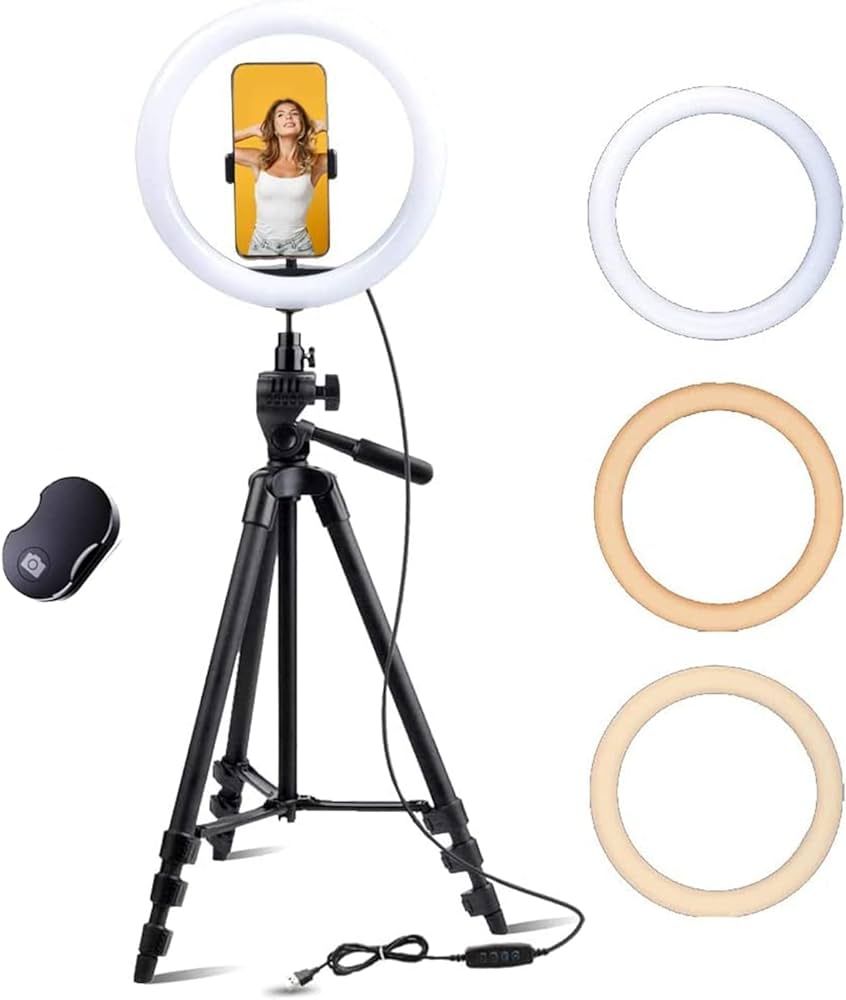 Fugetek 12" Selfie Ring Light with 54" Extendable Aluminum Tripod, Wireless Bluetooth Remote, Pho... | Amazon (US)