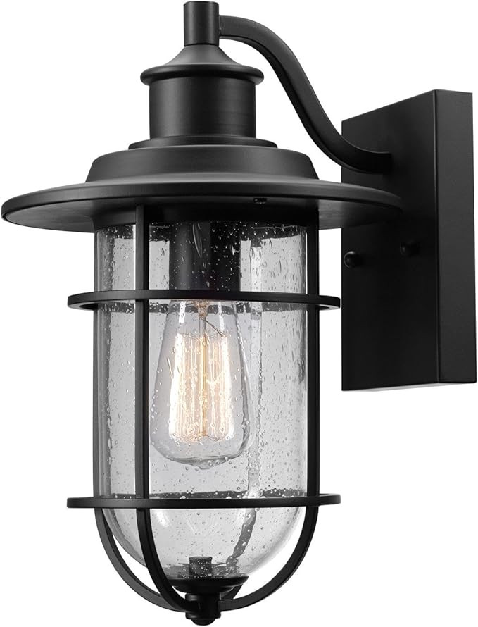 Globe Electric 44094 1-Light Outdoor Wall Sconce, Black, Seeded Glass Shade, Light Fixture, Outsi... | Amazon (US)