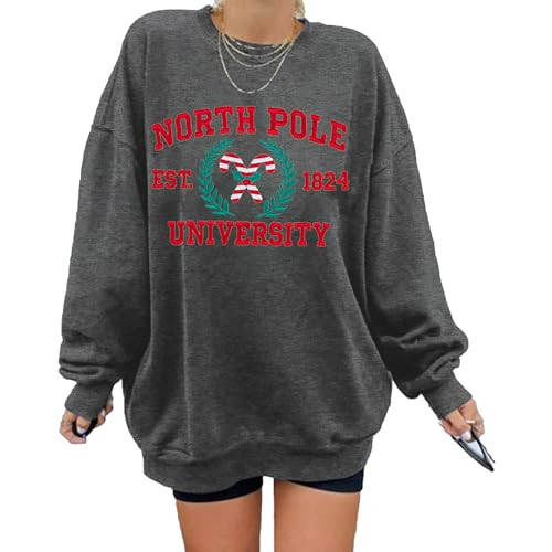 Christmas Sweatshirts for Women North Pole University Sweatshirt Oversized Christmas Embroidered ... | Amazon (US)