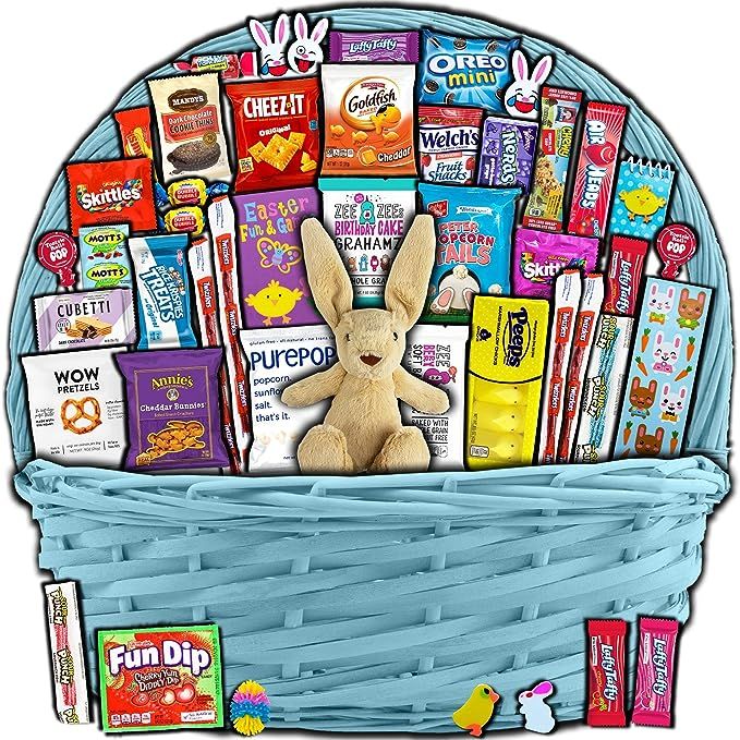 Blue Easter Basket for Kids and Adults (45ct) - Already Filled Easter Gift Basket with Plush East... | Amazon (US)