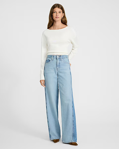 High Waisted Two Tone Wash Wide Leg Jeans | Express