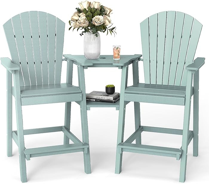 FOOWIN Tall Adirondack Chair Set of 2, All Weather HDPE Bar Height Adirondack Chair with Double C... | Amazon (US)