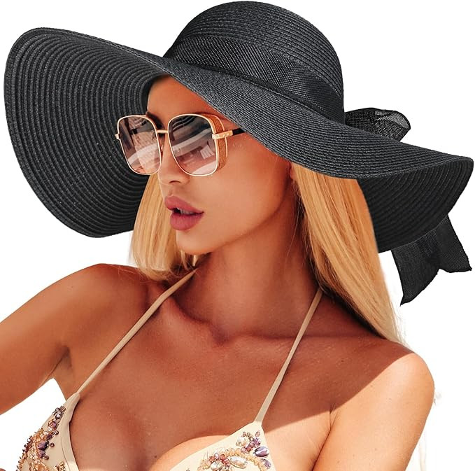 Beach Sun Hats for Women,Wide Brim Straw Hat Floppy Packable UPF 50+ UV Protection with for Summe... | Amazon (US)