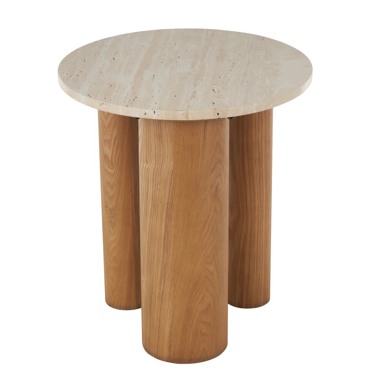 Cole And Grey Wood Side End Accent Table With Beige Round Marble Tabletop | Wayfair North America