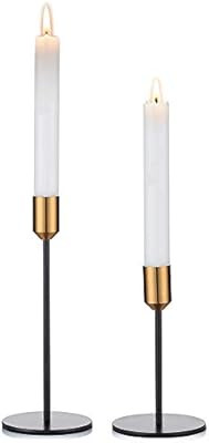 2 Pcs Black Brass Candlestick Holders Gold Taper Candle Holders, Centerpiece Table Decorative Mod... | Amazon (US)