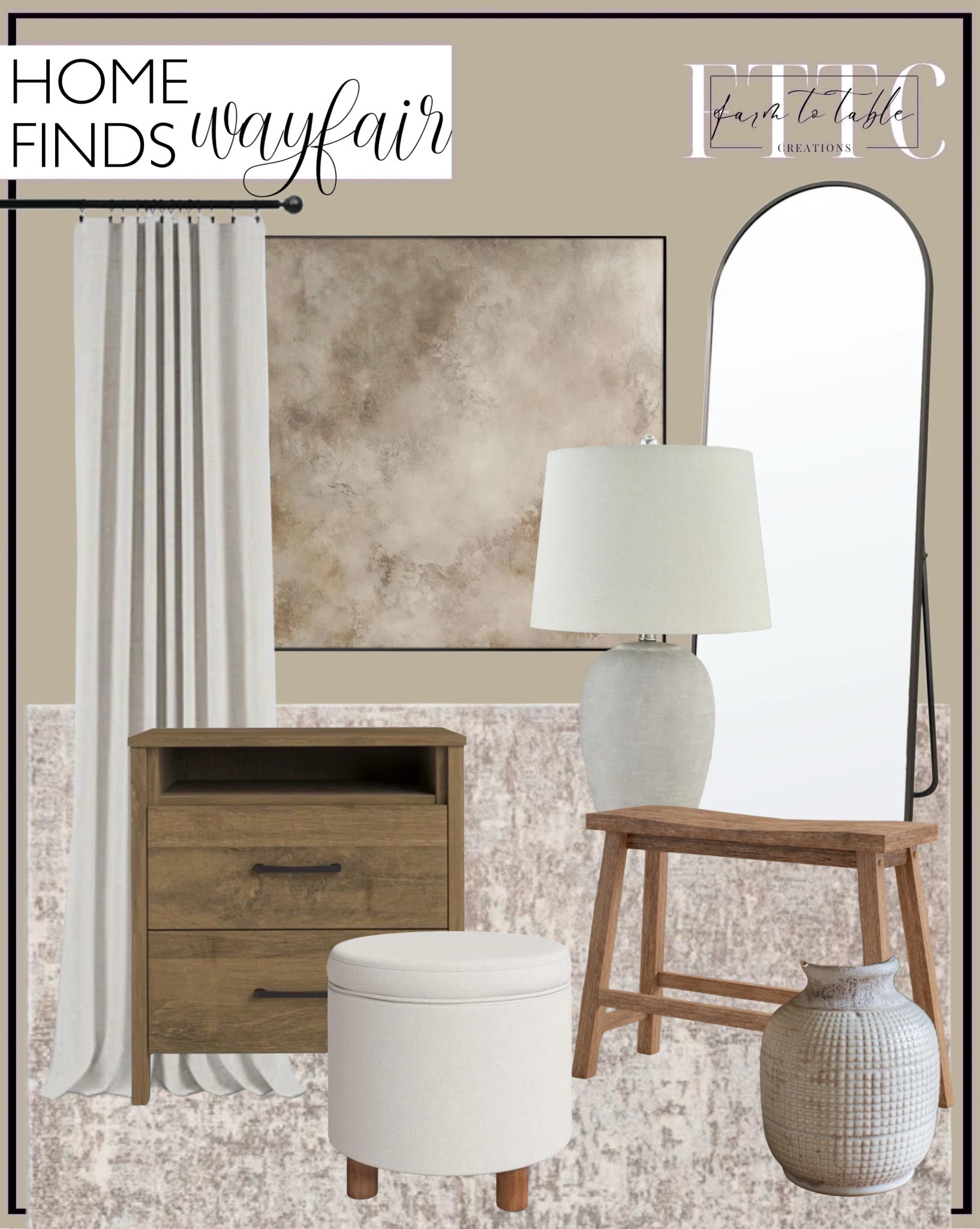 Wayfair Home Finds. Follow @farmtotablecreations on Instagram for more inspiration.

Allysyn 22.7" 2 Drawer Nightstand. Shatterproof Metal Oversized Full Length Mirrors Wall Mirrors. Birglinde Faux Linen Textured Thermal 100% Blackout Curtains for Bedroom Living Room Rod Pocket/Ring Clips (Set of 2). Stratton Light Gray/Beige Area Rug. Amoret Upholstered Ottoman. Colynn 33 Inch Saddle Seat Bench with Angled Frame, Sandblasted Acacia Wood. Debbie Handmade Ceramic Table Vase. Schwerin Ceramic Table Lamp. Abstract Art. 

Console Table | Dining Room | Dining Room Artwork | Bathroom Finds | Bedroom Finds | Bedroom Furniture | nightstands | Home Decor| Fireplace Decor | Spring Refresh |  Bedroom Finds | Neutral Stems | Spring Stems | Bookshelf Decor | Bedroom Space | Cozy  Corner | Bathroom | Curated Entryway | Spring  Decor | End of Year Clearance | Trending Decor | Viral Decor  | Coffee Table Decor | Neutral Decor | Fall Stem Sale | Target Finds | Skinny Bench | Bedroom | Living Room | Breakfast Nook | Amazon Home | Target Sale | Loloi Rugs | Magnolia Home | console table | console table styling | faux stems | entryway space | front porch decor | neutral decor | entryway decor | cozy home | affordable decor |  home decor | home inspiration | console styling | entryway rug | cozy moody home | moody home decor | neutral home | bathroom decor | living room | spring decor | Hearth & Hand | Studio McGee | 2025 Home Trends | trending home | Crate&Barrel 




#LTKHome #LTKFindsUnder50 #LTKSaleAlert