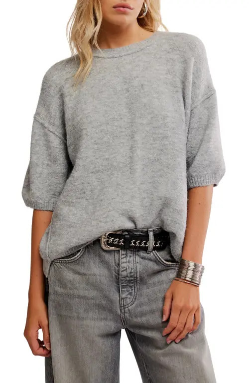 Free People Margot Oversize Short Sleeve Sweater in Heather Grey at Nordstrom, Size Large | Nordstrom