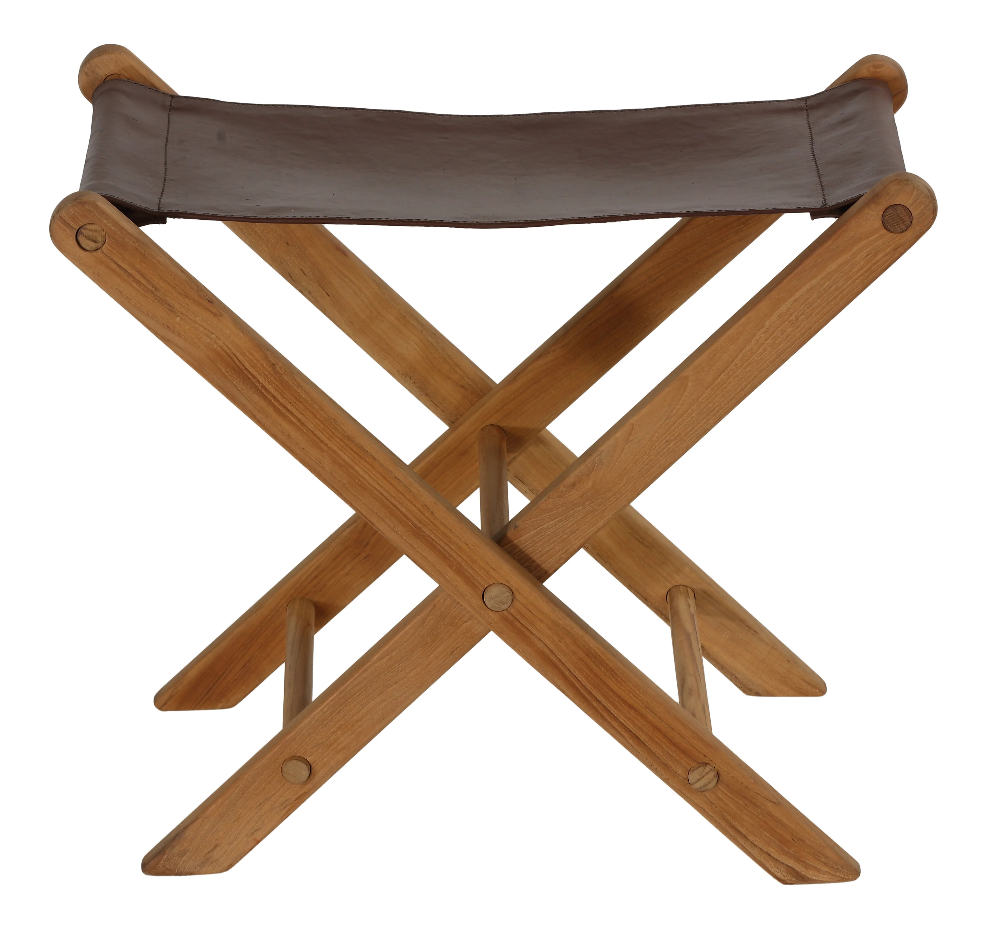 Bare Decor Davie Genuine Teak and Leather Folding Accent Stool in Brown, 18" | Walmart (US)