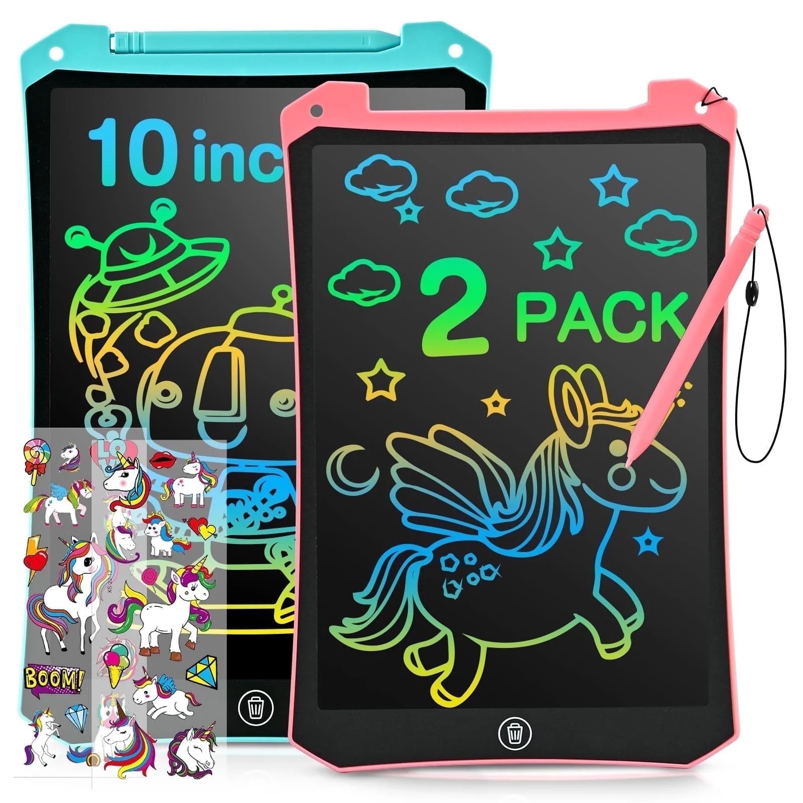 2 Pack LCD Writing Tablet, 10 inch Reusable Drawing Pad for Kids, Colourful Screen Drawing Tablet... | Walmart (US)