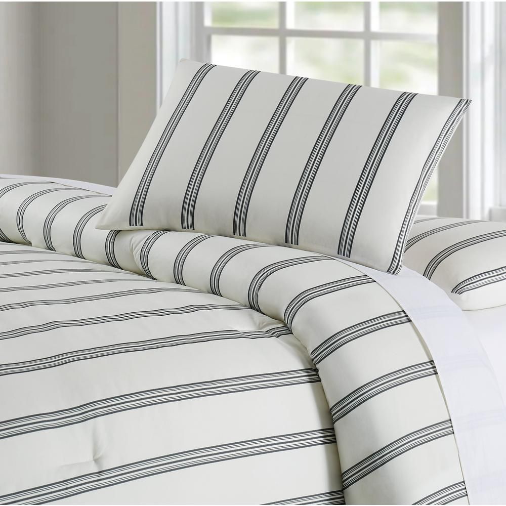 Truly Soft Millennial Stripe Ivory and Black Twin XL 2-Piece Comforter Set-CS3059TXL-1500 - The H... | The Home Depot