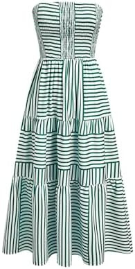 CIDER Women's Strapless Dress with Pockets Tube Striped Long Midi Dresses A Line Beach Vacation C... | Amazon (US)