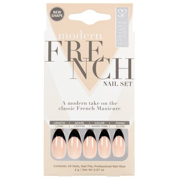 Salon Perfect Modern French Short Black Nail Set, 24 Pieces - Walmart.com | Walmart (US)