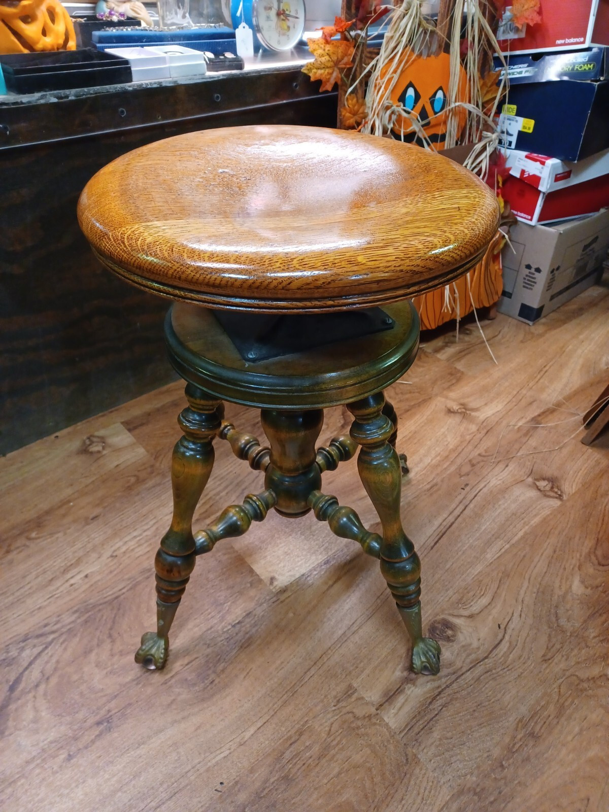 Antique Piano Stool Merriam Adjustable Eagle Claw Foot Glass Ball | eBay US