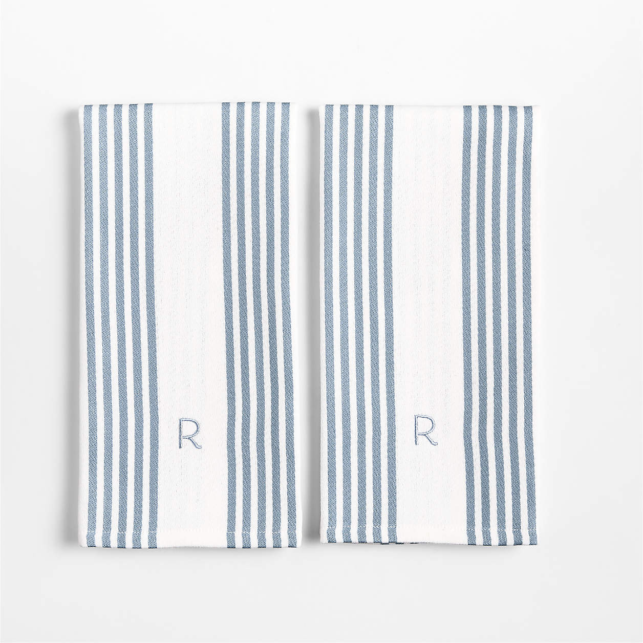 Cuisine White with Harbor Blue Stripe Organic Cotton Kitchen Dish Towel, Set of 2 | Crate & Barre... | Crate & Barrel