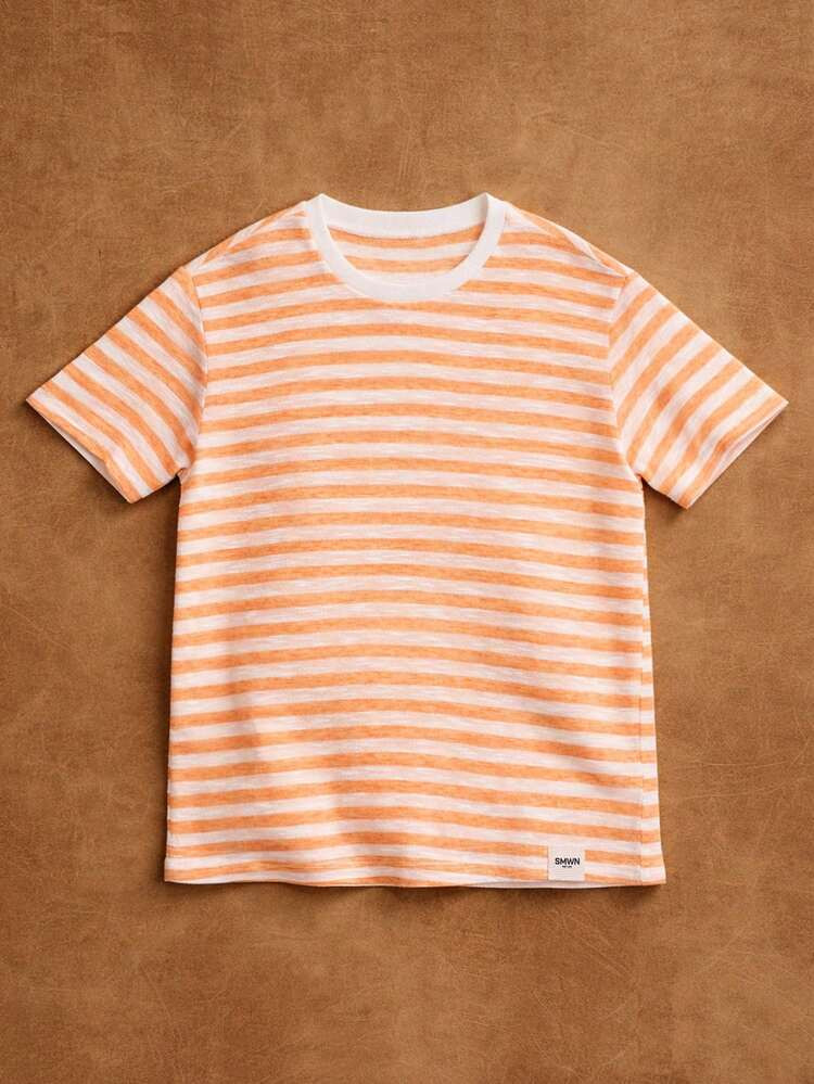 SUMWON Boys Striped Short Sleeve Tee Casual Horizontal Orange White Crew Neck Summer Everyday Comfort Fit T-Shirt | SHEIN