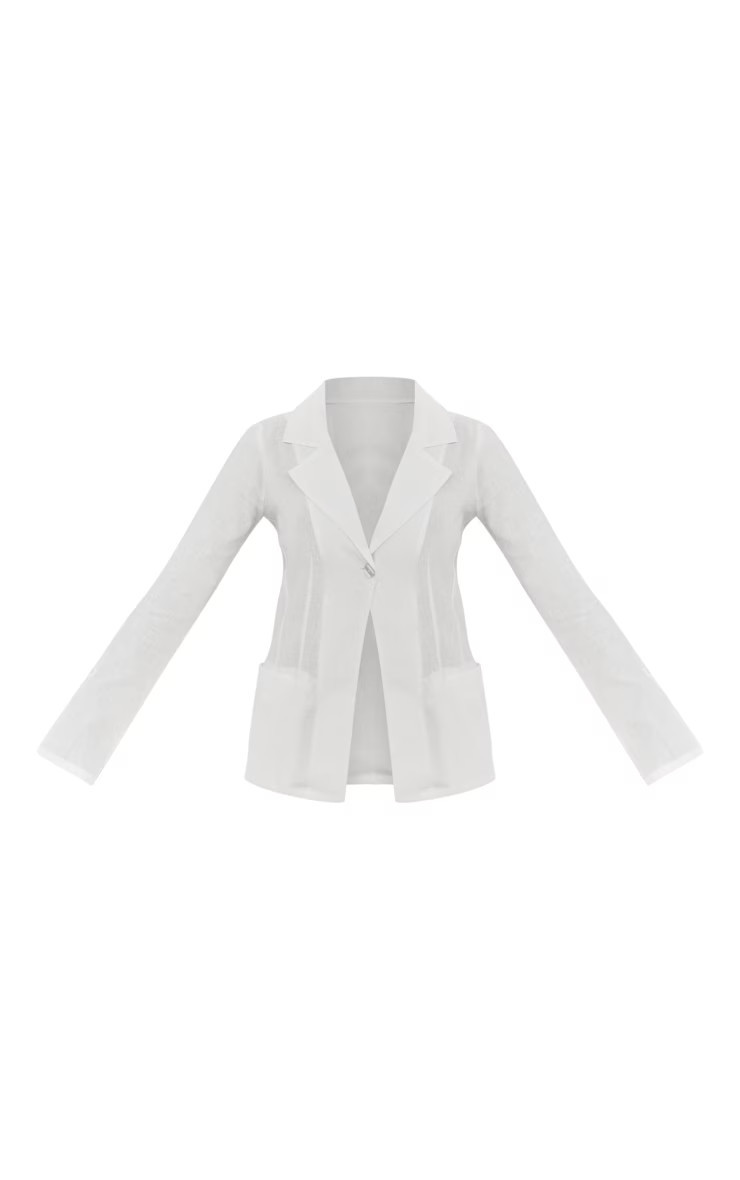 Petite White Linen Look Blazer | PrettyLittleThing UK
