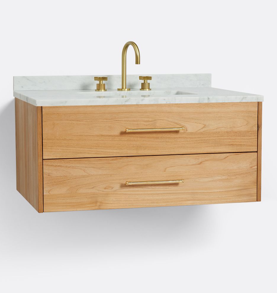 Geneva Wall Mount Teak Single Vanity
 | Rejuvenation | Rejuvenation