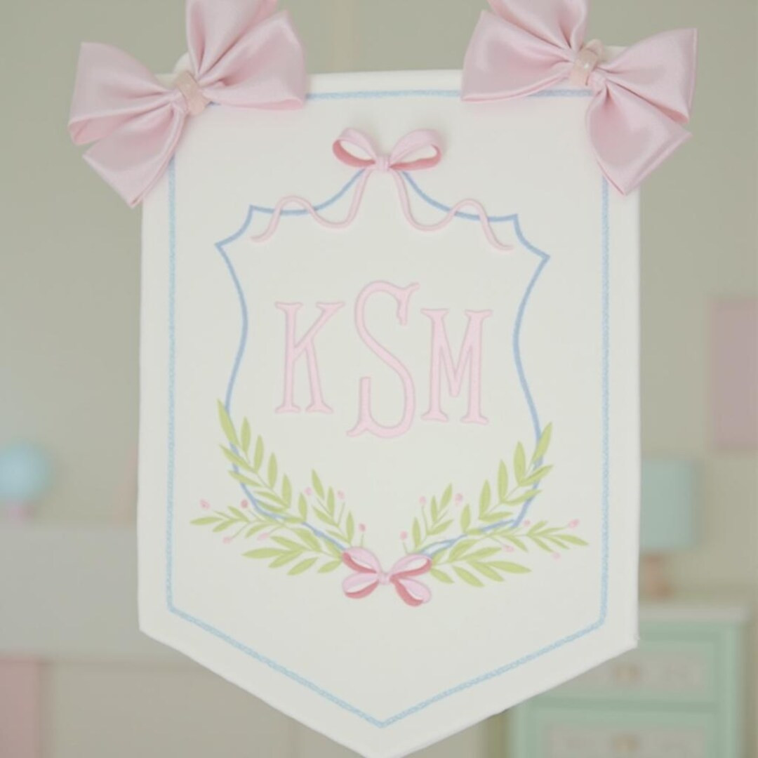 Monogrammed Pale Pink & Blue Floral Door Hanger - Classic Coquette Nursery Decor, Perfect for Lit... | Etsy (US)