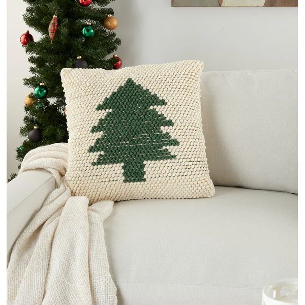 Mina Victory Christmas Tree Loops Green Ivory Throw Pillow 20" x 20" | Bed Bath & Beyond