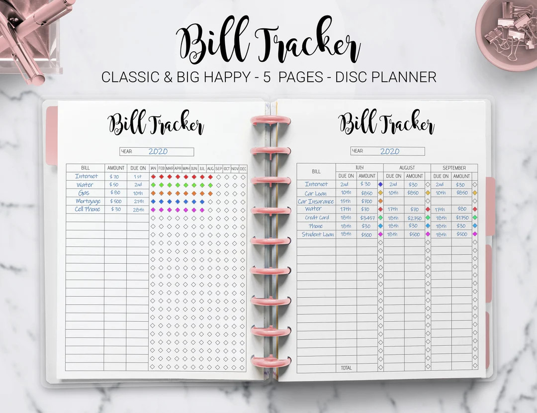 Bill Tracker Payment Organizer Yearly Monthly Bill Planner Finance Planner Mambi Classic HP Big H... | Etsy (US)