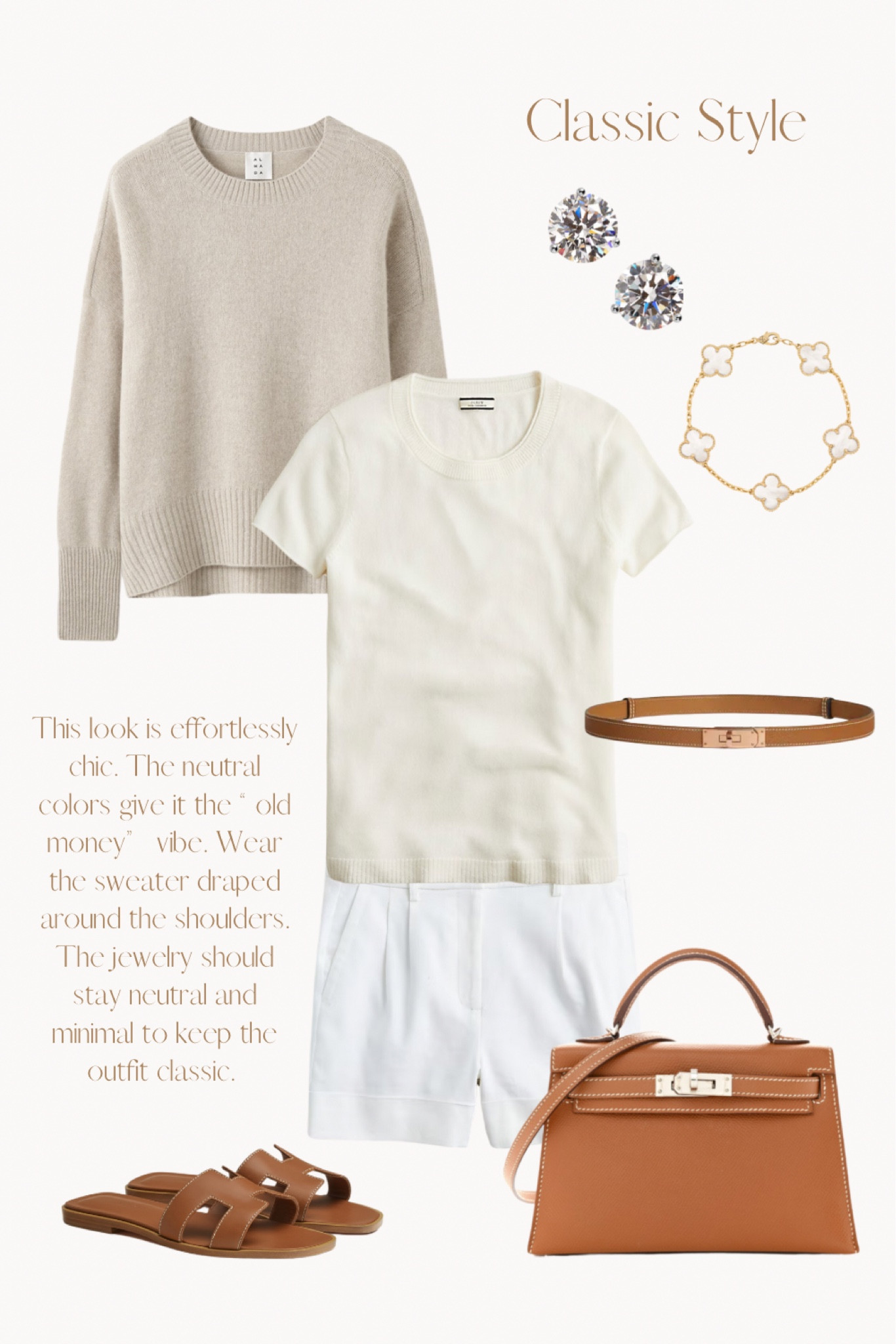 Classic outfit. OOTD old money outfit, teacher outfit, neutral outfit, summer outfit, fall outfit, white shorts, cashmere tee, taupe sweater

#LTKFindsUnder50 #LTKStyleTip #LTKOver40