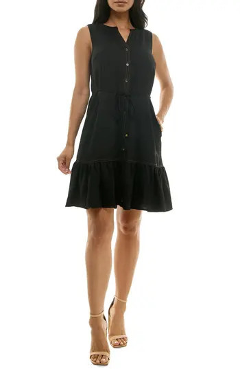 Nina Leonard Tie Waist Shirtdress in Black at Nordstrom Rack, Size Small | Nordstrom Rack