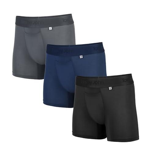 Tommy John Men’s Trunk 4” Underwear, Innovative Hammock Pouch for Enhanced Support, Silky, Soft Second Skin Fabric Mens Boxer Briefs for Comfort, 3 Pack, Black/Dress Blues/Turbulence, XL | Amazon (US)