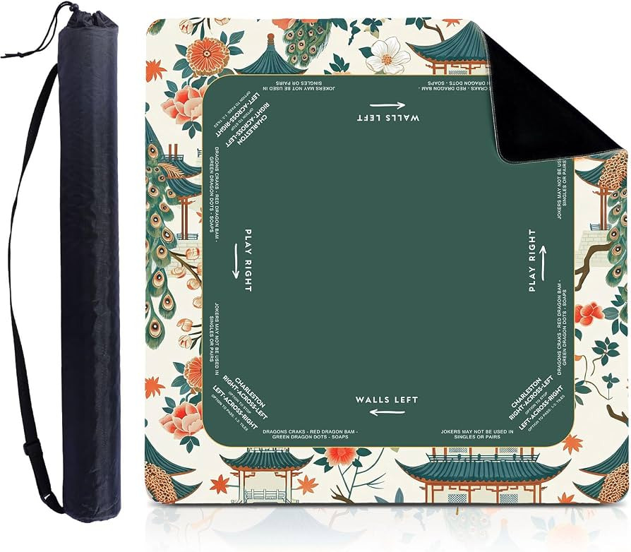 Foilswirl 1 Pcs Mahjong Table Mat Floral Peacock, 33" x 33" Green Chinoiserie Peacock Mahjong Mat... | Amazon (US)
