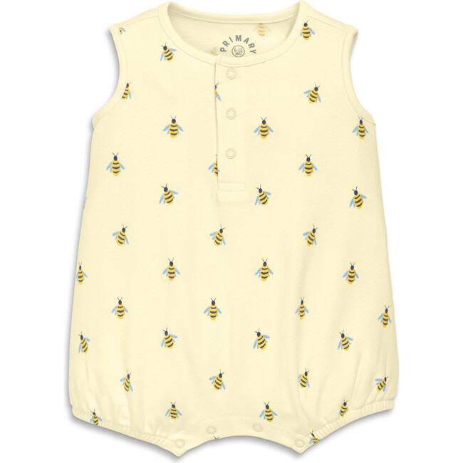 Baby Organic Henley Tank Shortie In Baby Bugs, Light Banana Bumble Bees | Maisonette