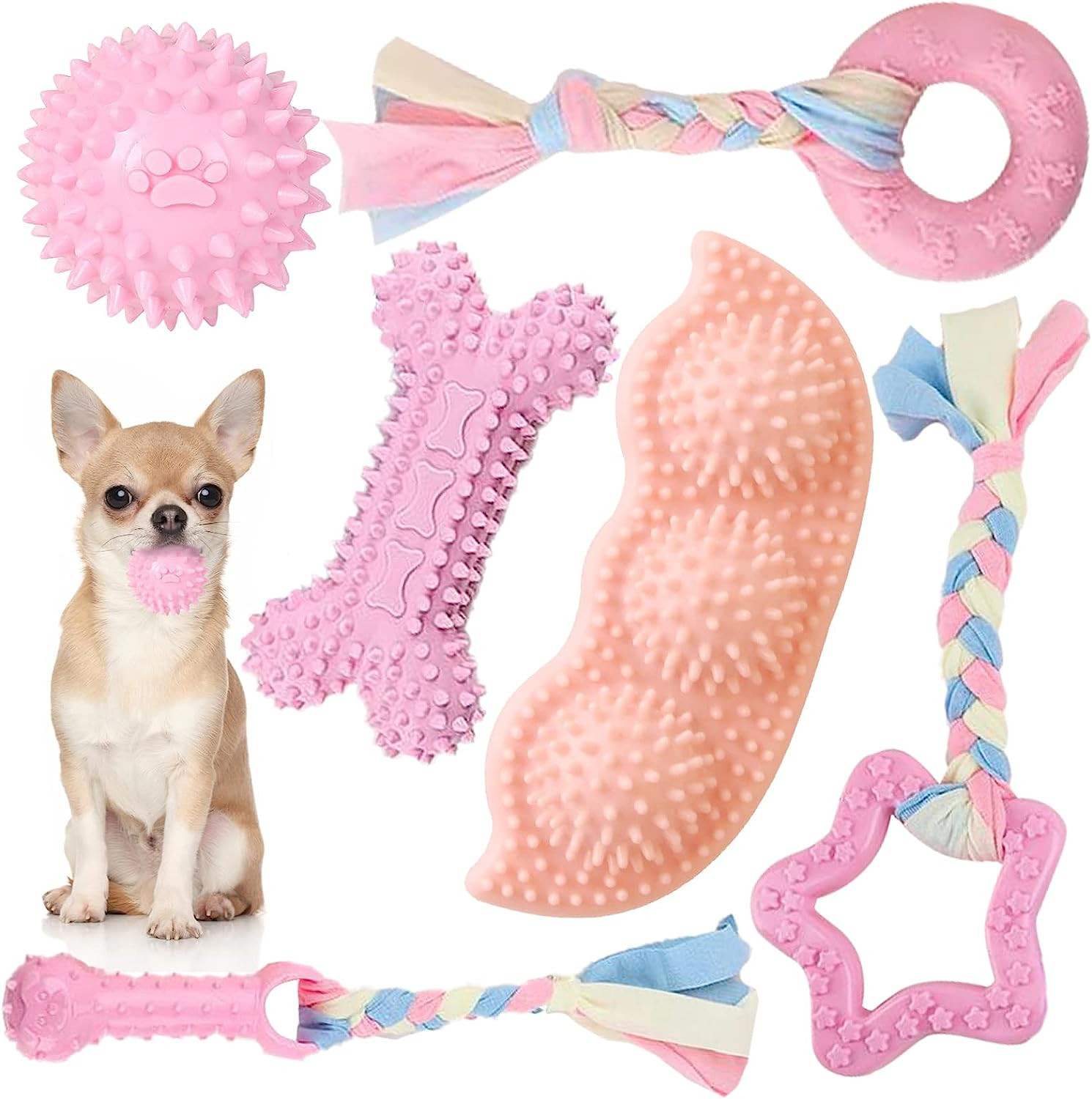 Petcare 6 Pack Puppy Toys for Teething Small Dogs Cute Pink Pet Dog Chew Toys for Puppies Soft Ru... | Amazon (US)