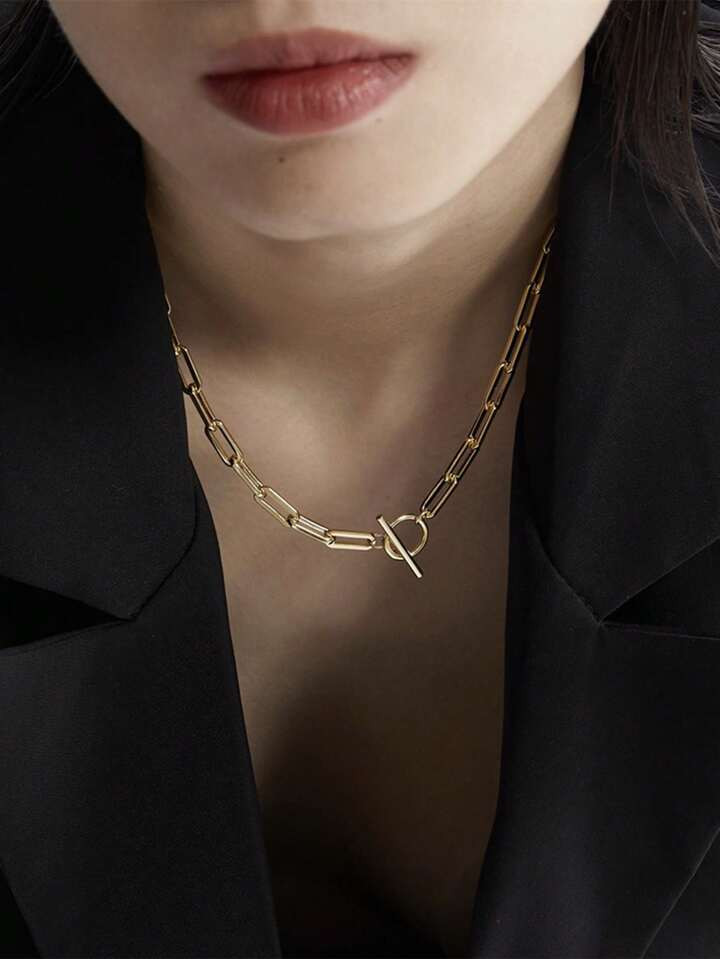 Collar de cadena con aro de acero inoxidable, resistente al agua y anti-desteñido, elegante y mi... | SHEIN