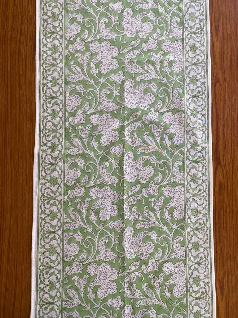 Sage Green and Off White Table Runner Hand Block Print Table Runner Block Print Cotton Table Runn... | Amazon (US)