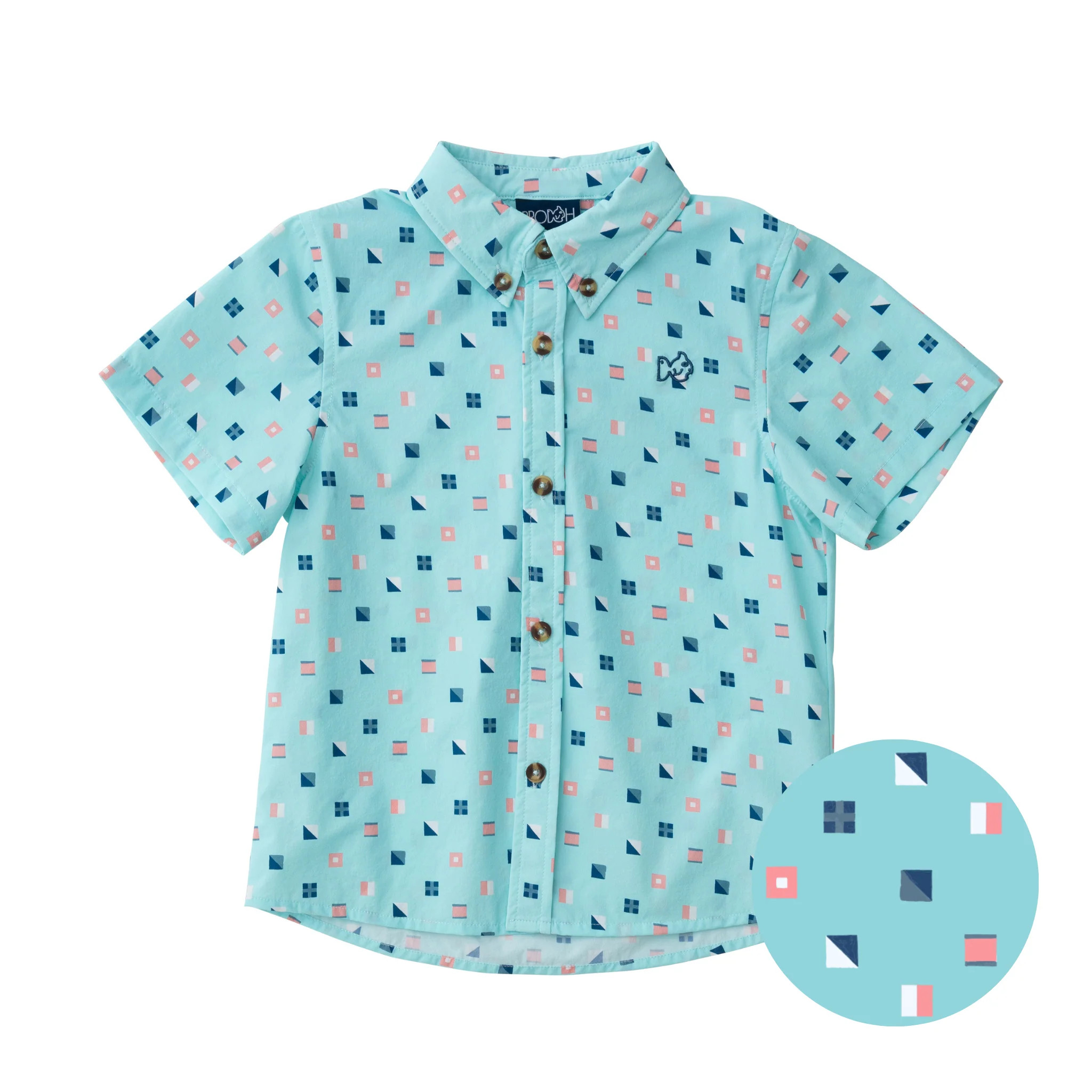 Boys' Short Sleeve Fishing Shirt in Nautical Flag Print on Waterspout Green | PRODOH
