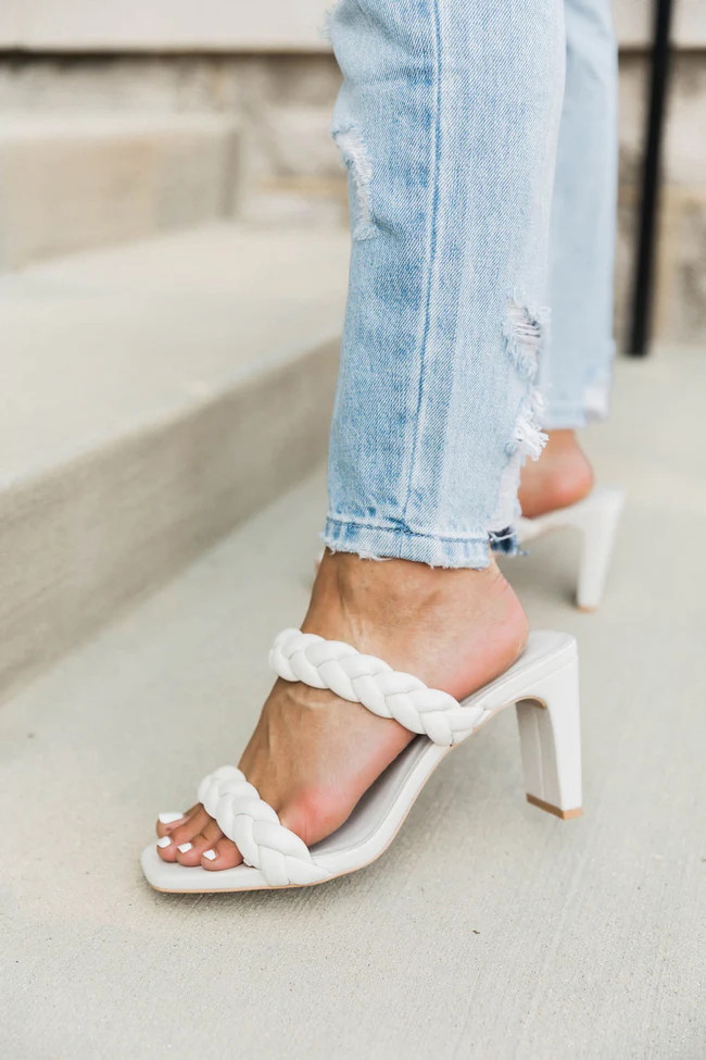 Hallie White Double Braided Block Heels | Pink Lily