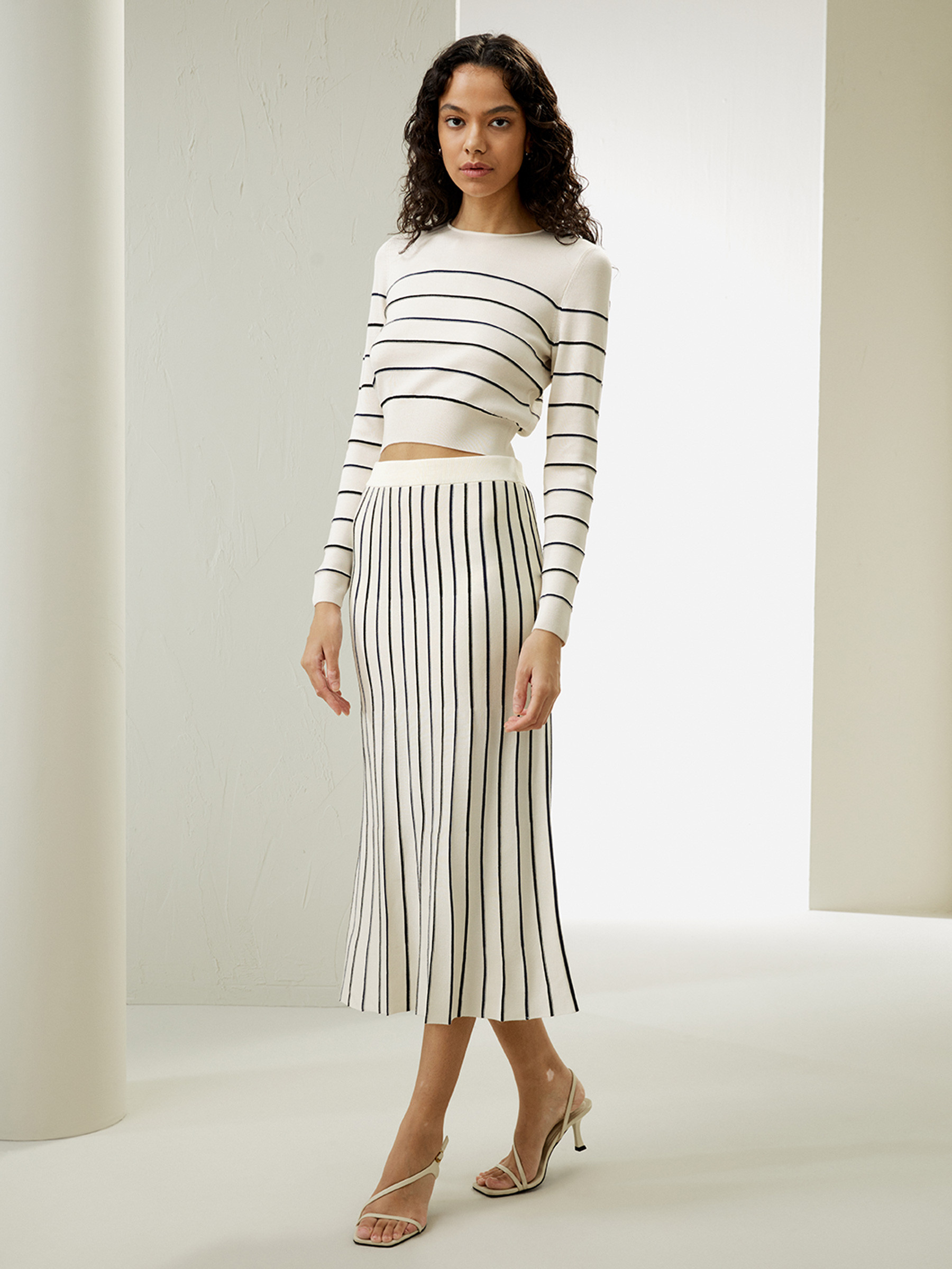 Pinstriped Silk Knitted Skirt | LilySilk