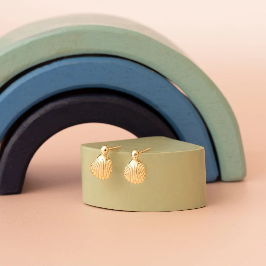 Gold Sea Shell Stud Earrings Gift for Her Gold Summer Jewellery 925 Sterling Silver Seashell Earr... | Etsy (US)