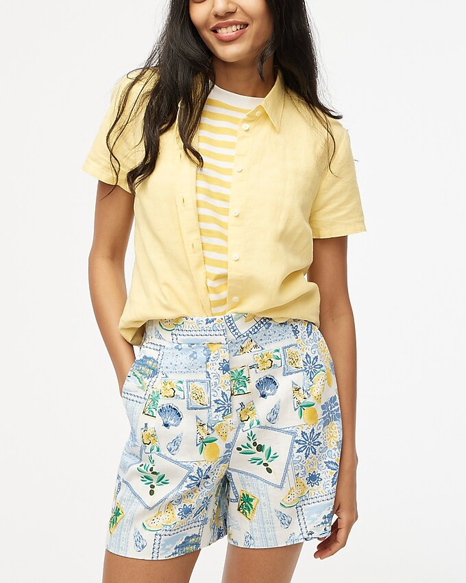 Printed elastic-back linen-blend pleated short | J.Crew Factory