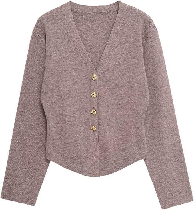 FindThy Women’s Cropped Cardigan Sweater Elegant V-Neck Long Sleeve Button Down Slim Fit Knitwe... | Amazon (US)