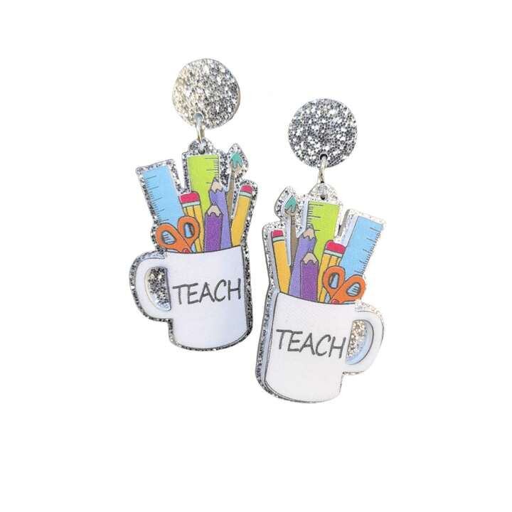 1 Pair Acrylic Teach Letter Earrings, Women's Earring Studs, Teacher's Day, Graduation, Back To School Season, Cute Pendant Earrings, Unique Design Luxury Feeling Earrings, Fashionable Dangle Earrings | SHEIN