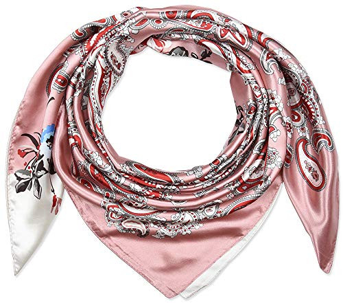 corciova Women Silk Like Square Hair Scarf Headscarf Baby Pink Anti-Flash White Paisley Flower Curly Headband Fashion Bandana | Amazon (US)