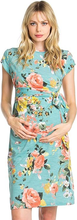 My Bump Women's Side Bow Tie Pattern Cap Sleeve Maternity Dress (Made in USA) | Amazon (US)