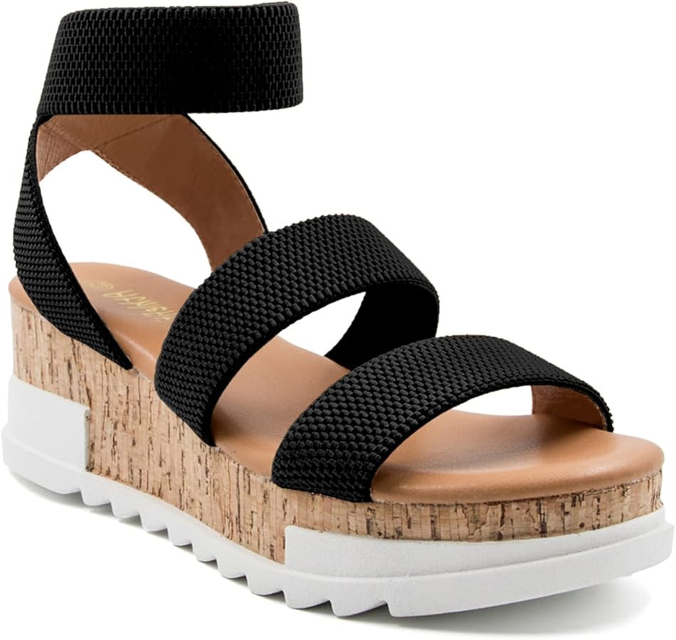 Athlefit Women's Wedge Sandals Platform Sandals Cork Elastic Strap Platform Sandals | Amazon (US)